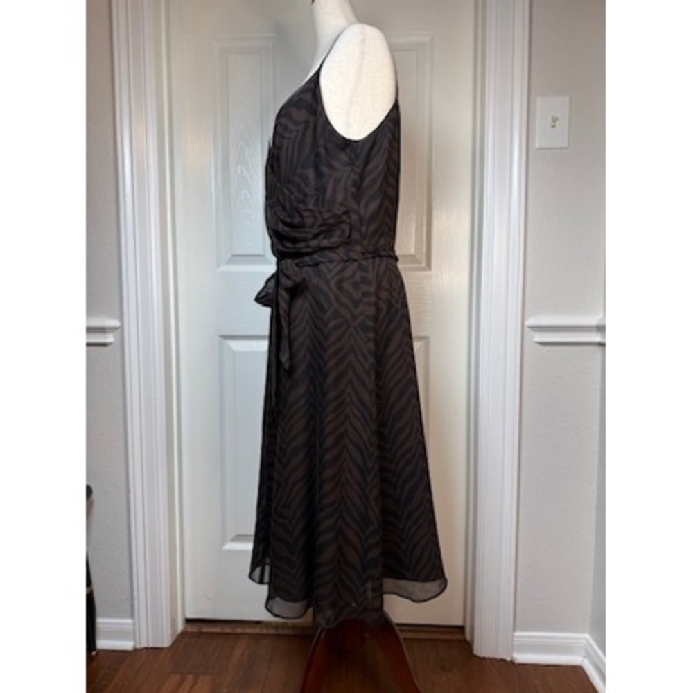 Vintage Talbots Silk Zebra Print Midi Dress Brown Black Wrap Tie Waist Size 14 - Picture 6 of 8